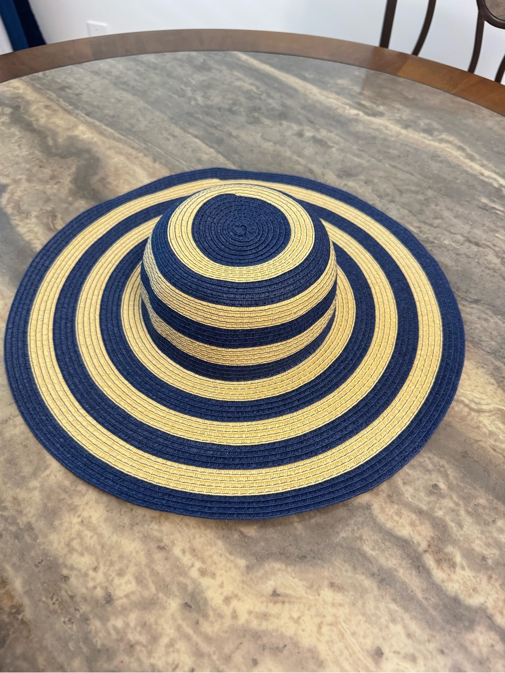 Striped Navy and Natural Wide-Brim Sun Hat - Women Accessories